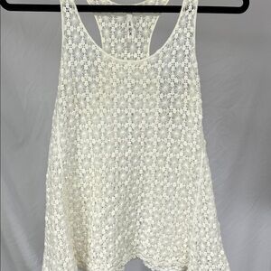 Cream lace cotton racer back tank top